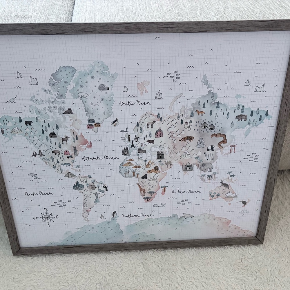 World Map Wall Art with Animals